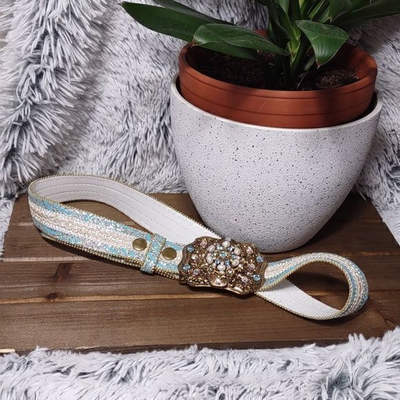 Blue Pearl Sparkle Statement Belt Unmarked‎ - Picture 1 of 16